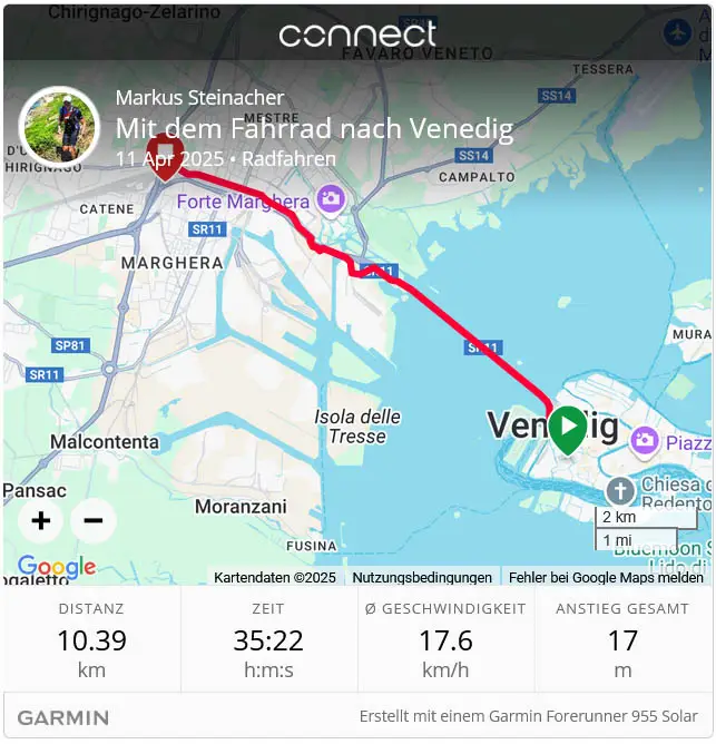 mit dem fahrrad von mestre nach venedig