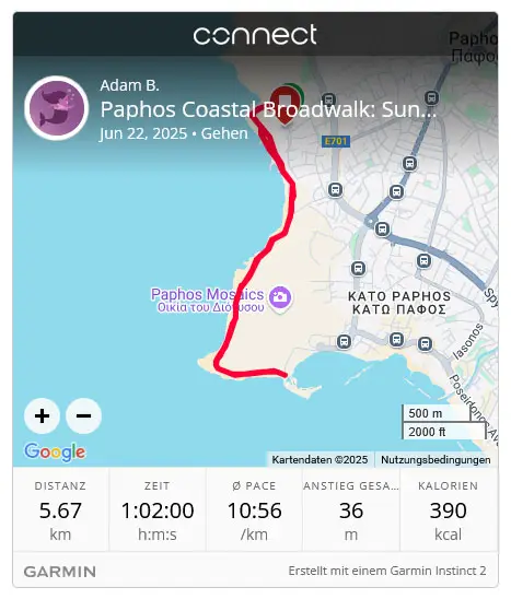 sunset walk paphos coastal broadwalk auf garmin connect